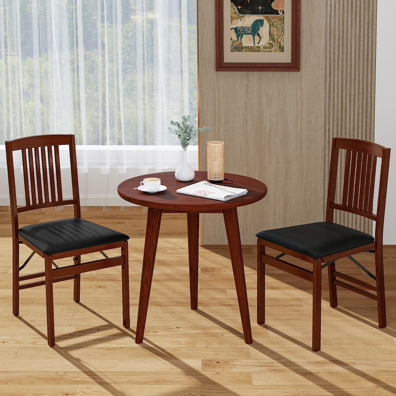 Gymax Folding Dining Chairs Set of 2 w/Padded Seat Rubber Wood Frame