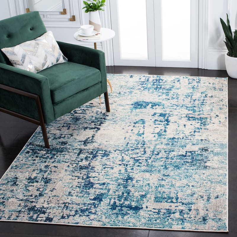 SAFAVIEH Madison Poranna Modern Abstract Rug - 6'7" Square - Ivory/Turquoise - Square