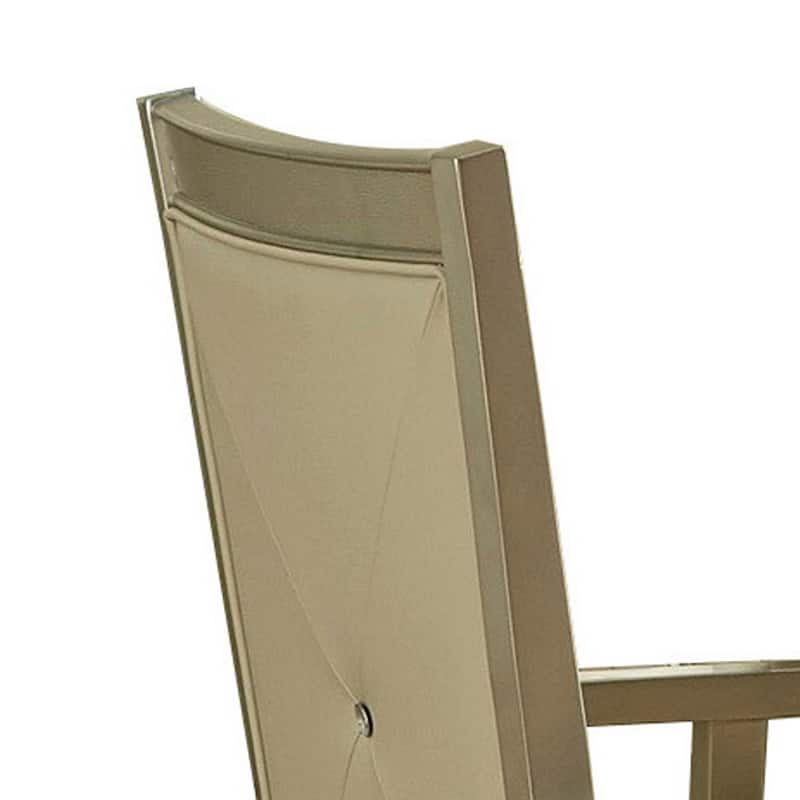 Wooden Arm Chair with Crystal Tufted Leatherette Backrest, Gold