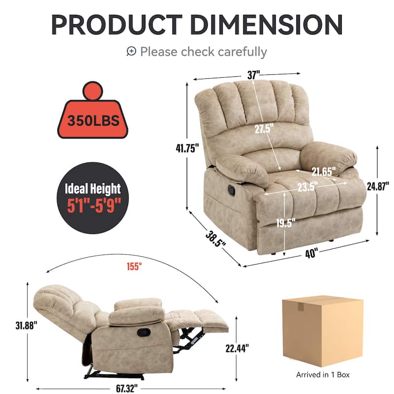 Manual Fabric Recliner Chair for Living Room – Comfortable Lounge Chair, Classic Design, Sturdy Frame
