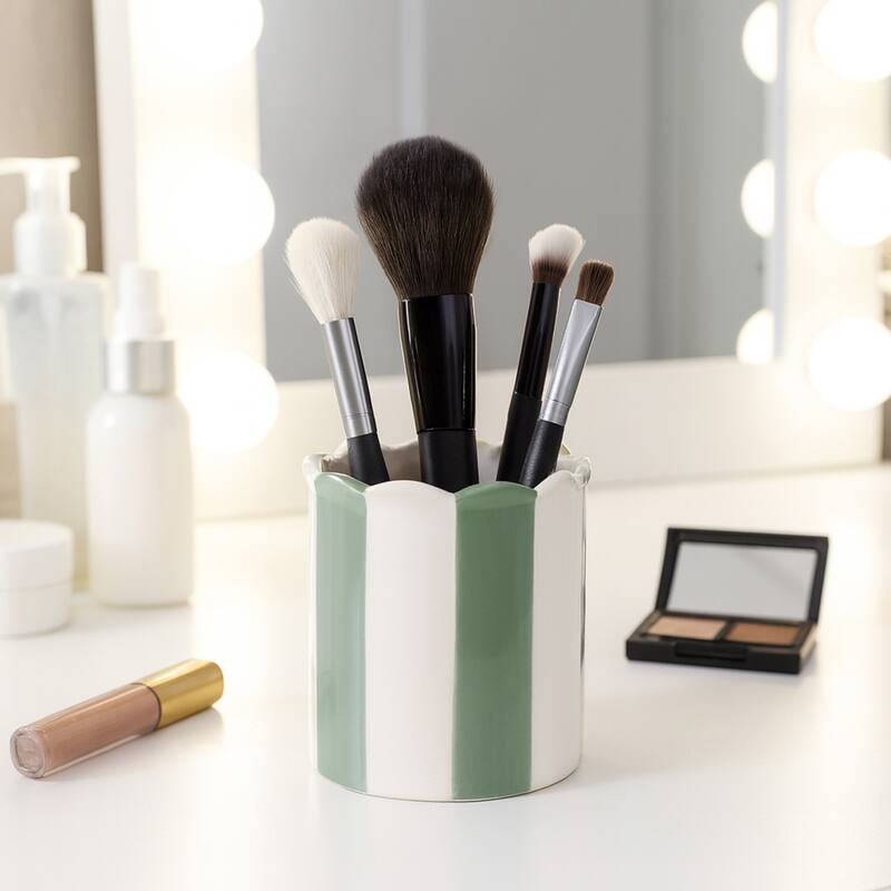 Boho Striped Ceramic Storage Container with Scalloped Rim - 4"