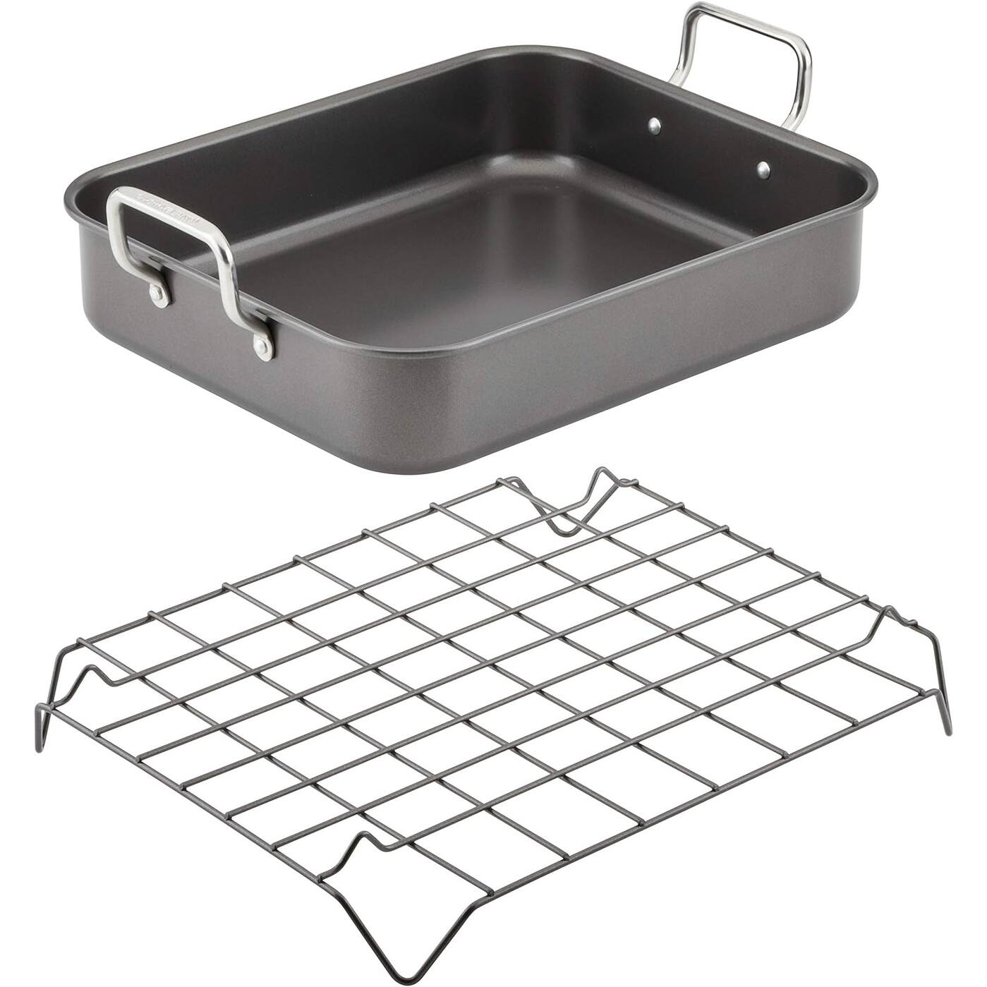 Bakeware Nonstick Roaster/Roasting Pan with Reversible Rack, 16.5 Inch