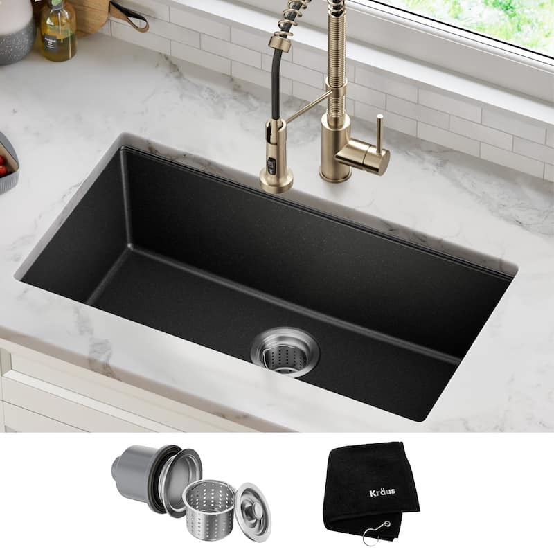 KRAUS Granite Black Onyx 31 inch 1-Bowl Undermount Kitchen Sink