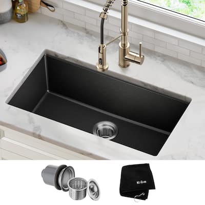 KRAUS Granite Black Onyx 31 inch 1-Bowl Undermount Kitchen Sink