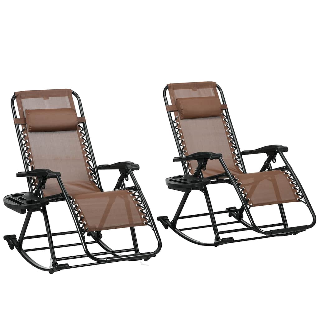 Set Of 2 Outdoor Rocking Chairs,Foldable Reclining Zero Gravity Lounge Rocker With Pillow