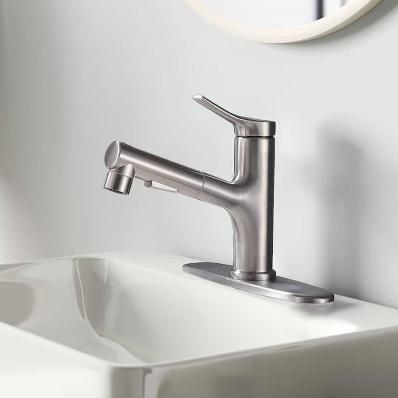 7.8" H Single-Handle Bathroom Sink Faucets with Pull Out Sprayer, Single Hole Vessel Faucet With Deck Plate