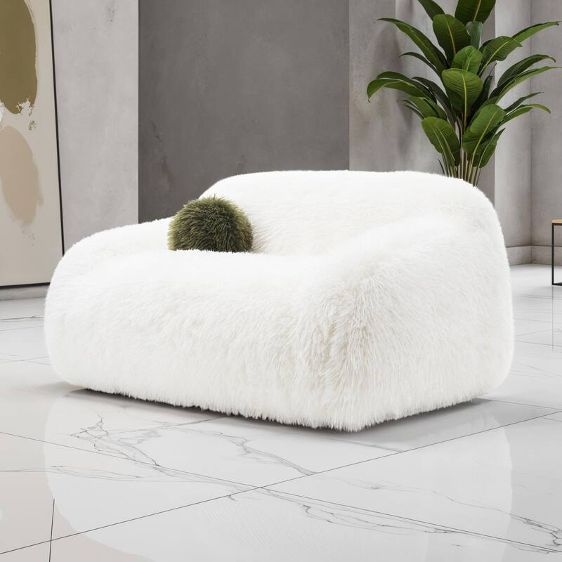 Furniture of America Cynra Modern 66-inch Faux Fur Loveseat with Ball Pillow - White Long-Haired