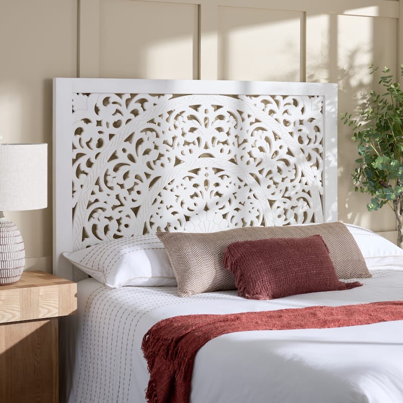 SAFAVIEH Home Remedy Grey Walnut Cut-Out Pattern Headboard - Queen - White Washed