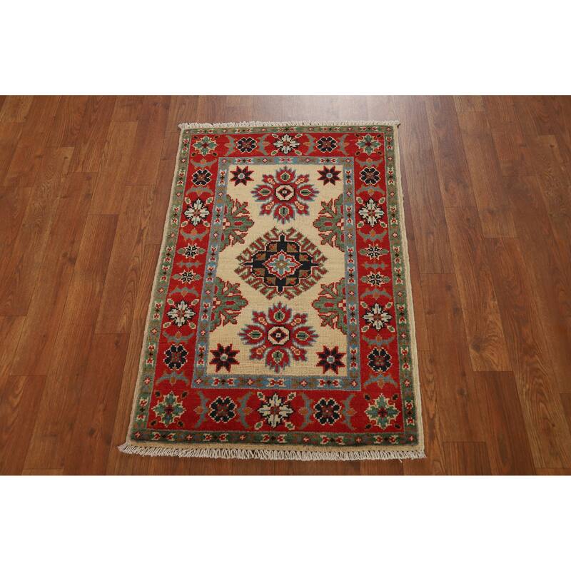 Kazak Oriental Accent Foyer Rug Handmade Beige Wool Carpet - 2'0"x 3'0"
