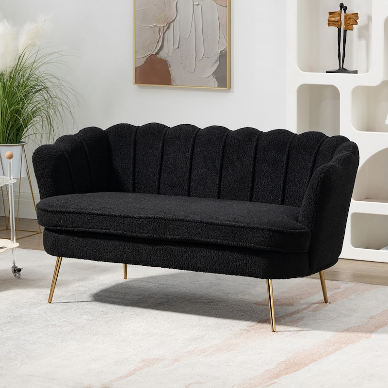 59"W Mid-century Modern Tufted Loveseat Upholstered Sofa - Black/Boucle