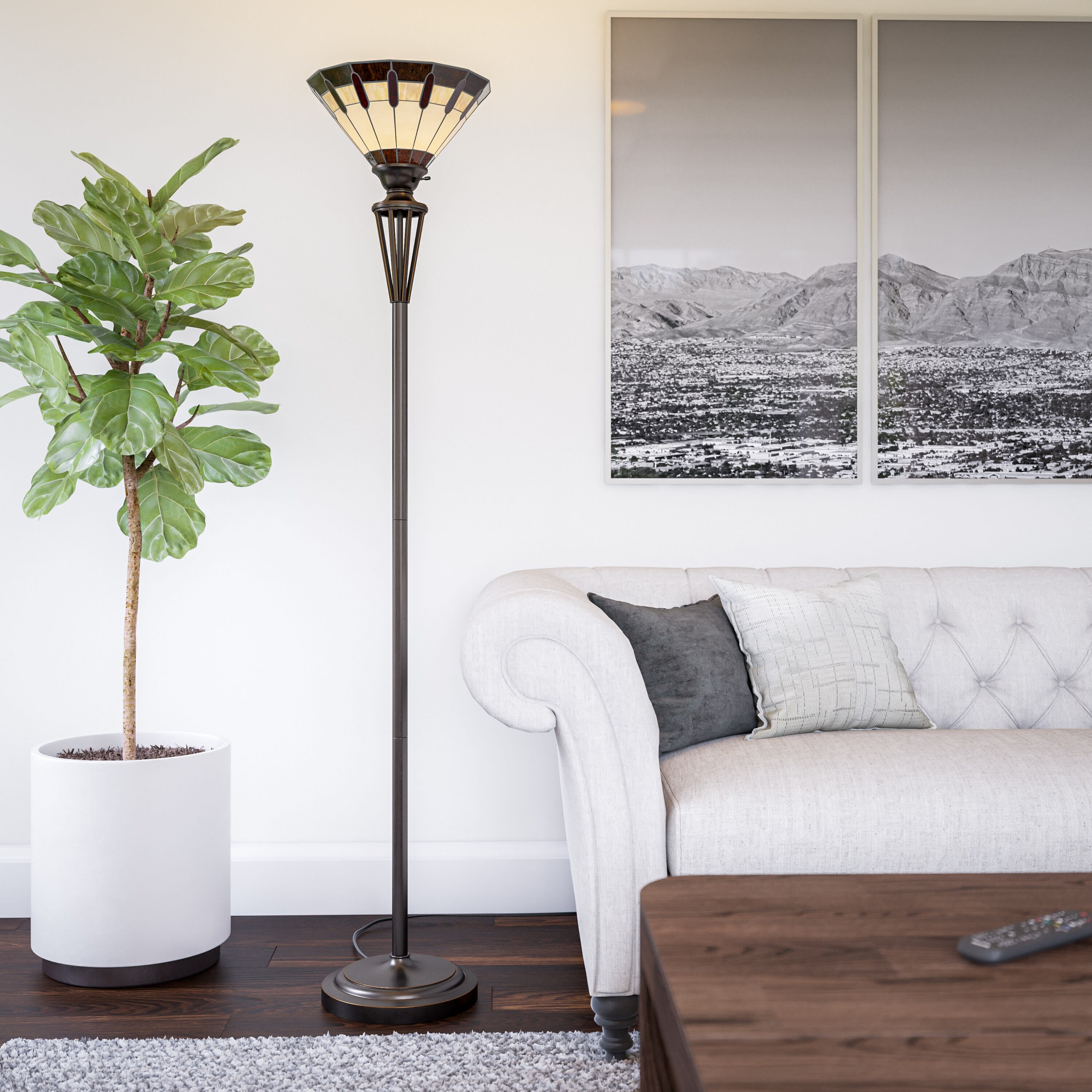 Kenroy Home Harmond Glass Torchiere Floor Lamp - Bronze - Bed Bath