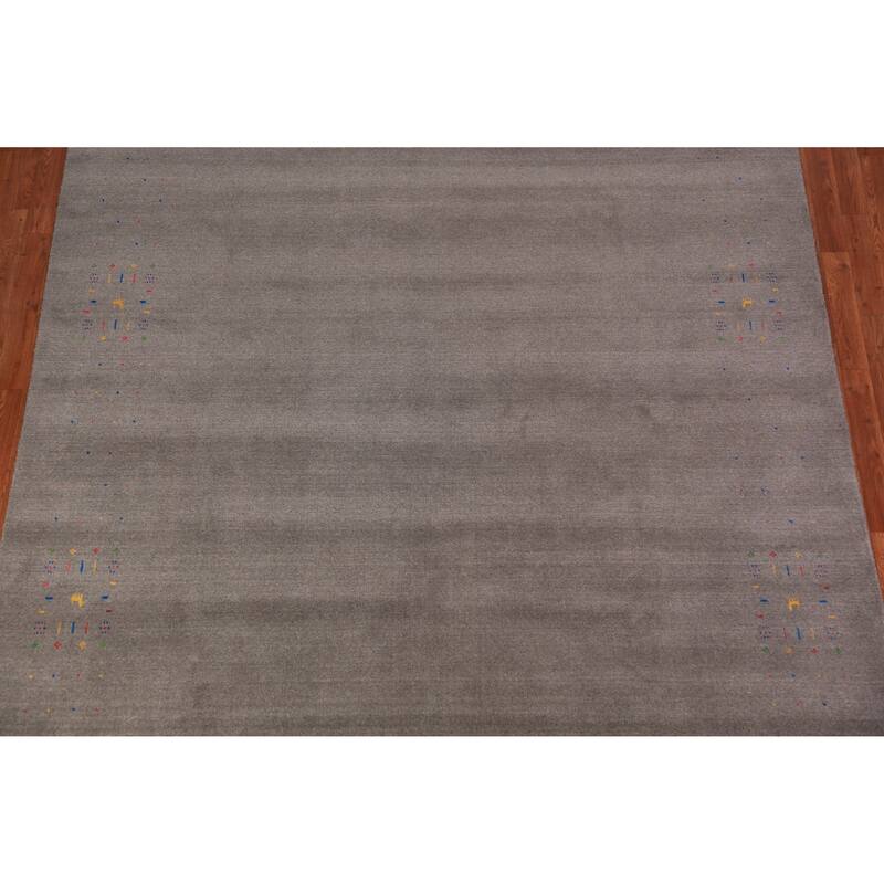 Tribal Gabbeh Indian Area Rug Handmade Grey Wool Carpet - 7'11" x 9'11"