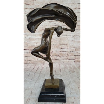 Aldo Vitaleh Dancing Girl Bronze Sculpture With Flowing Scarf