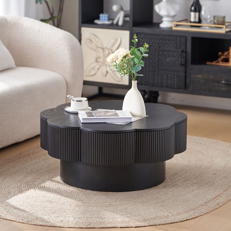 Modern Solid Wood Veneered Round/Oval/Rectangular Coffee Tea Table with Storage.