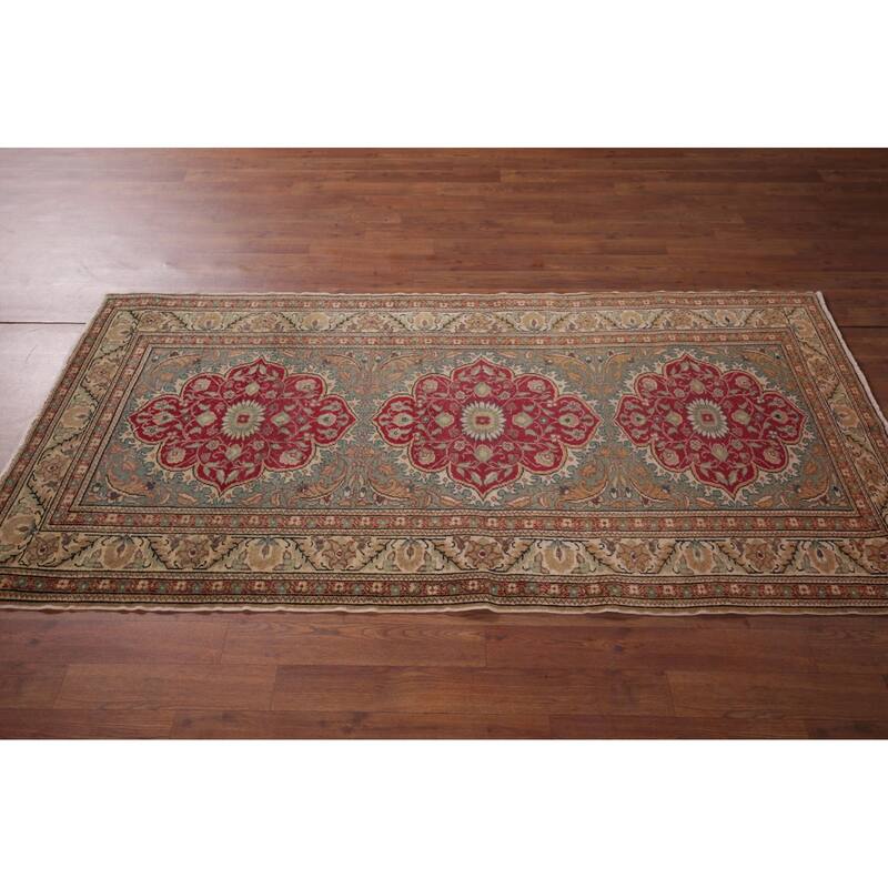 Green Anatolian Turkish Accent Rug Hand-Knotted Wool Carpet - 3'3" X 6'0"