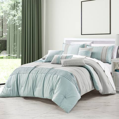 Wellco Bedding Comforter Set Bed In A Bag - 7 Piece Luxury Bedding Sets - Oversized Bedroom Comforters, Light Blue