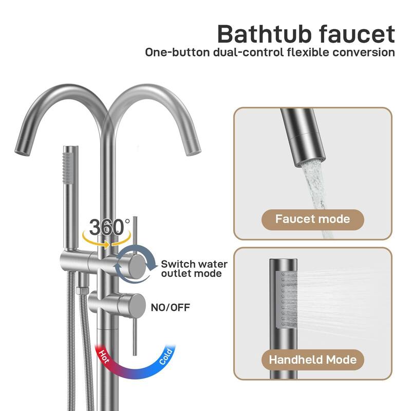Freestanding Bathtub Faucet, Floor-Mount Tub Filler Chrome