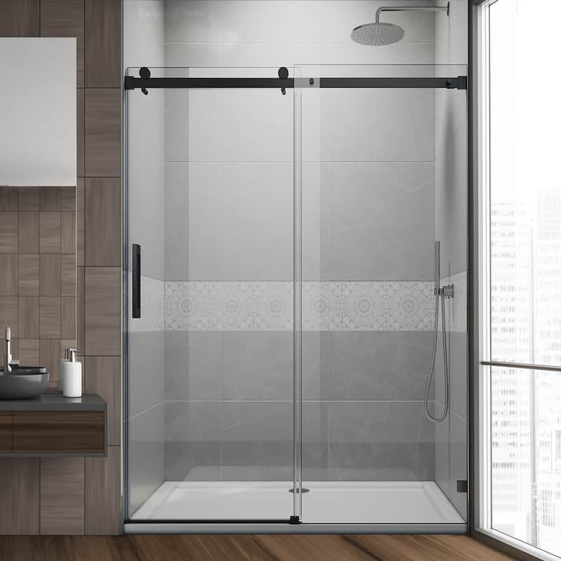 Elegant 60 in. W x 72 in. H Frameless Sliding Shower Doors in Black - 60"×72" - 60"×72" - Matte