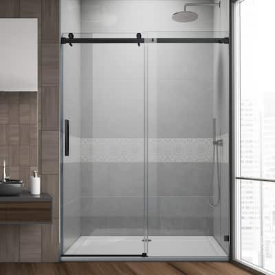 Elegant 60 in. W x 72 in. H Frameless Sliding Shower Doors in Black - 60"×72"