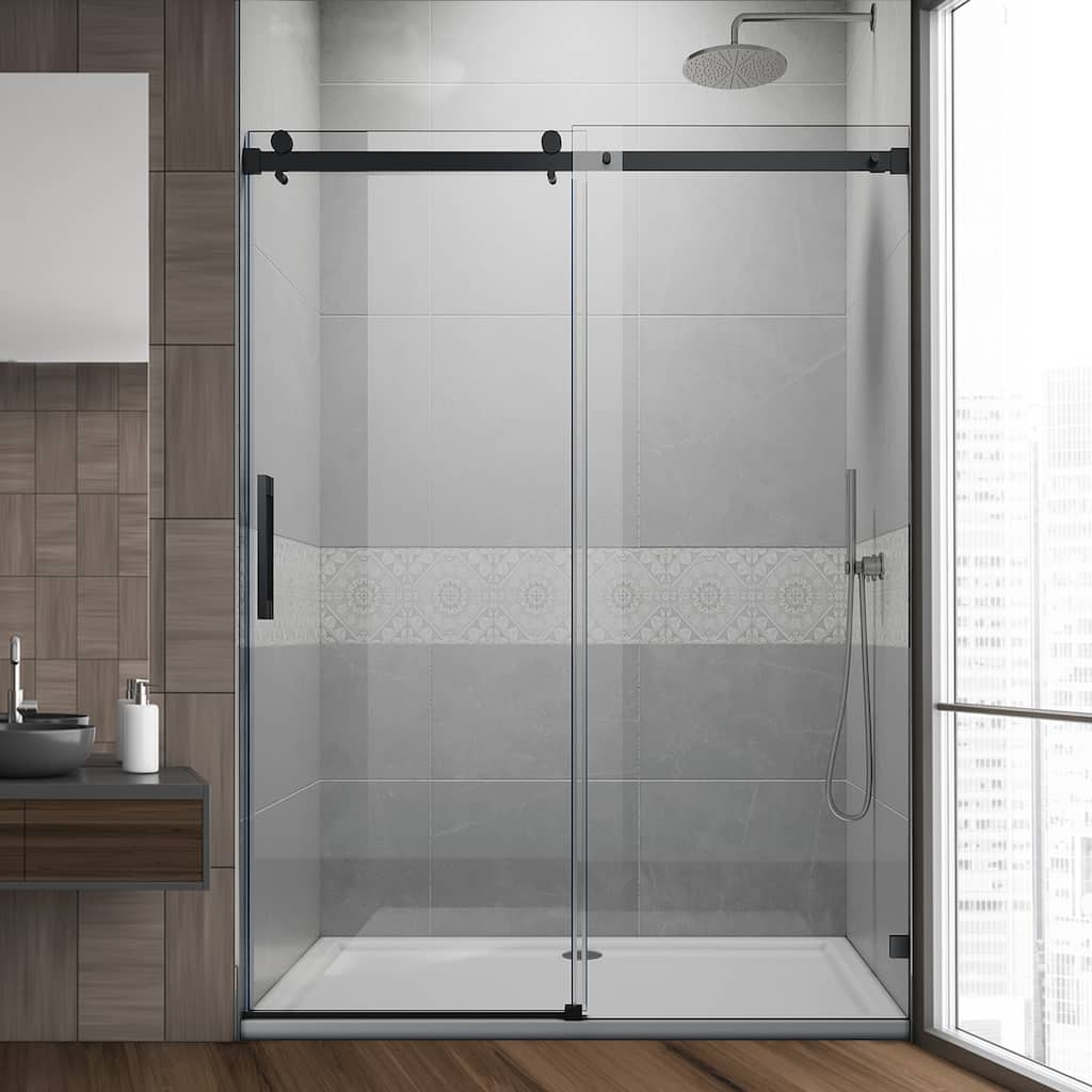 Elegant 60 in. W x 72 in. H Frameless Sliding Shower Doors in Black - 60"×72"