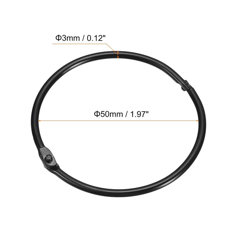 Shower Curtain Rings, 6pcs - Loose Leaf Binder Rings - Black - 2 Inch
