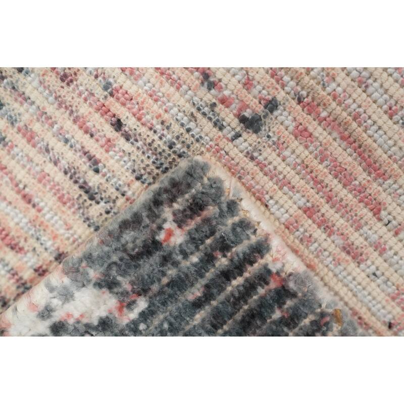 Hand Knotted Oriental Viscose Silk Carpet Modern All-Over Pink Abstract Area Rug - 4' 0'' X 2' 0''