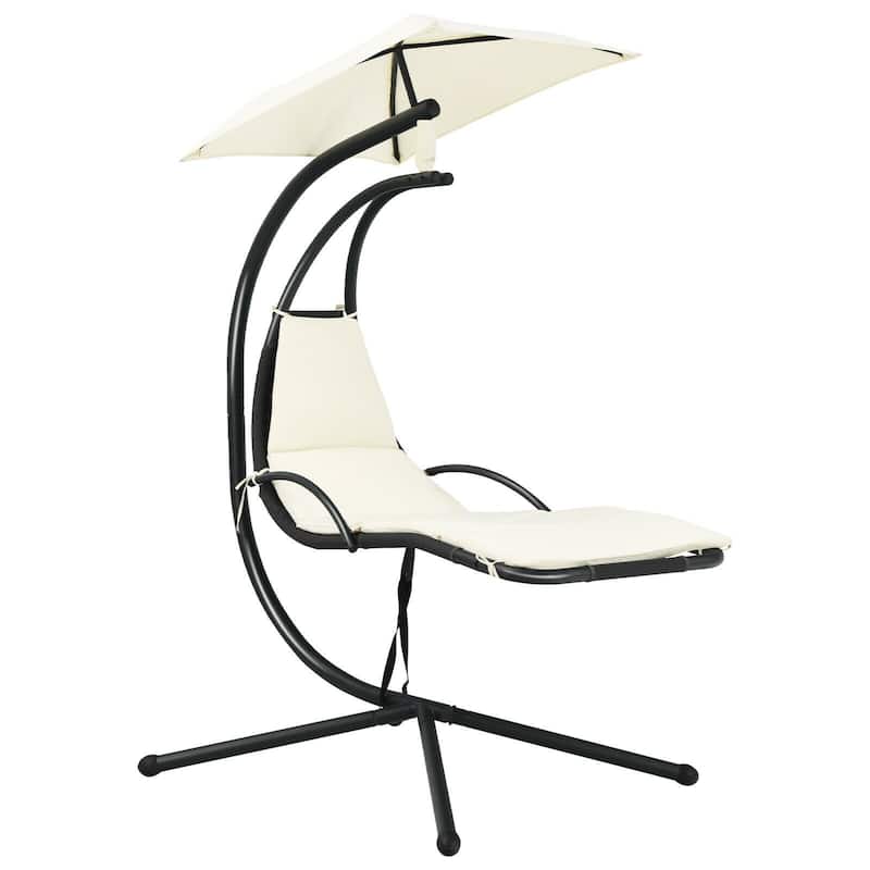 Patio Hanging Hammock Chaise Lounge Chair with Canopy Cushion for Outdoors - 47'' x 70'' x 82'' (L x W x H) - Beige