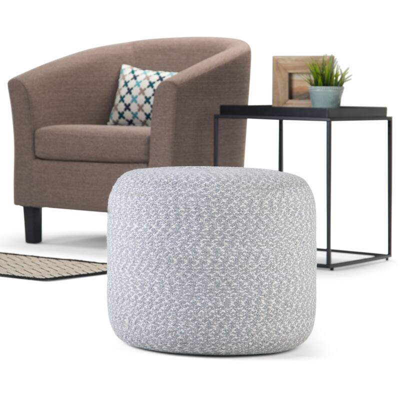 WYNDENHALL Brodie Round Braided Pouf - Blue, Natural