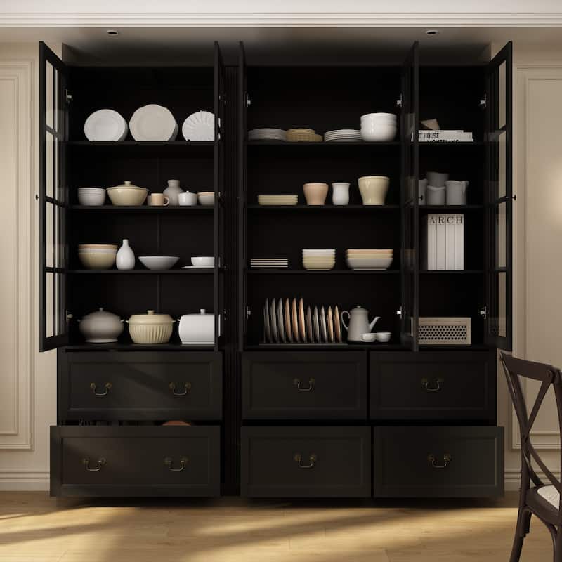 78.7" Combo Buffet Bookcase Storage Cabinet Glass Bookshelf Display