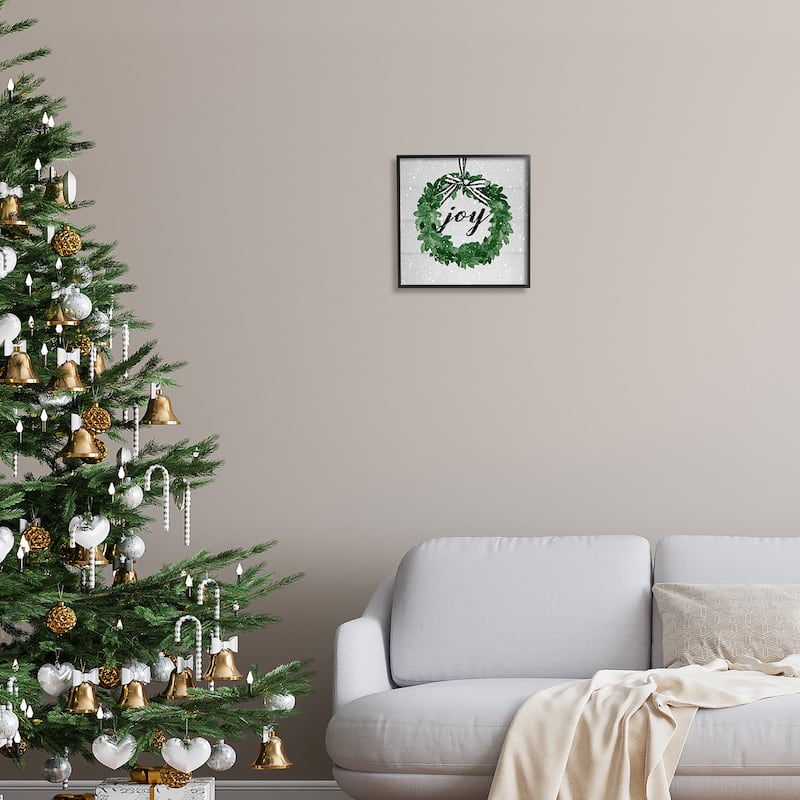 Stupell Joy Wreath with Snow Framed Giclee Art Design by Carol Robinson