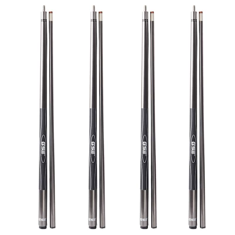 GSE™ Set of 4 Fiberglass Graphite Composite Billiard Pool Cue Sticks. 58" 2-Piece Pool Cue Set for House or Commercial Use - Grey