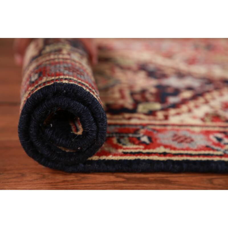 Dark Blue Geometric Heriz Serapi Foyer Rug Hand-Knotted Wool Carpet - 2'0" x 3'0" - 2'0" x 3'0" - Blue