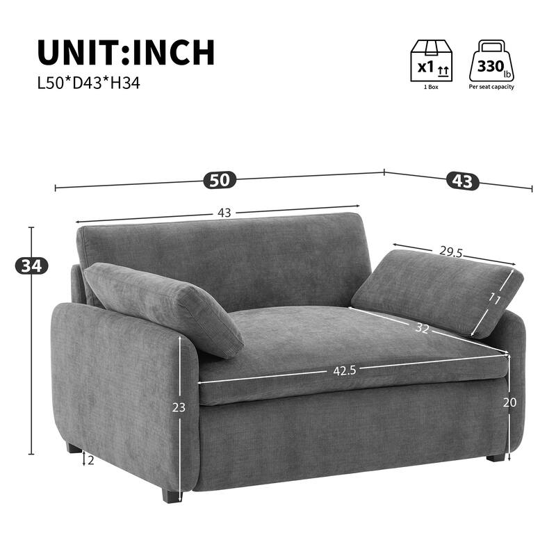 Oversized Chenille Single Sofa Chair with Pillows, 42.5" Wide & 32" Deep Seat Accent Chair Upholstered Armchair Lounge Chairs