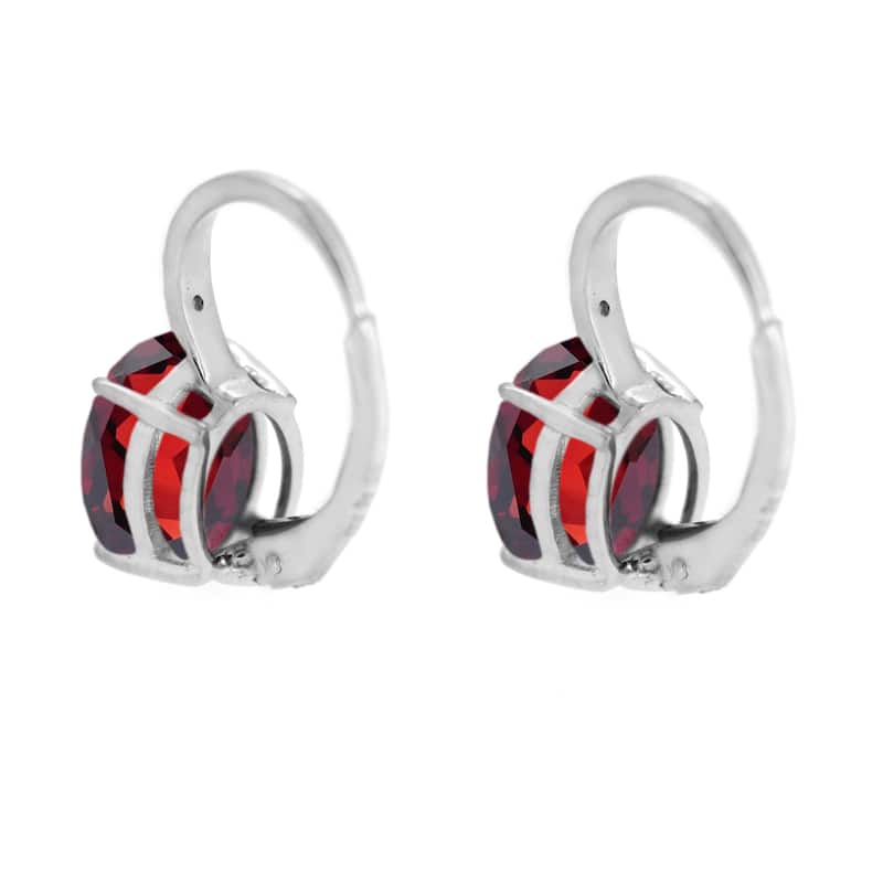 925 Sterling Silver Red Garnet and Diamond Earrings
