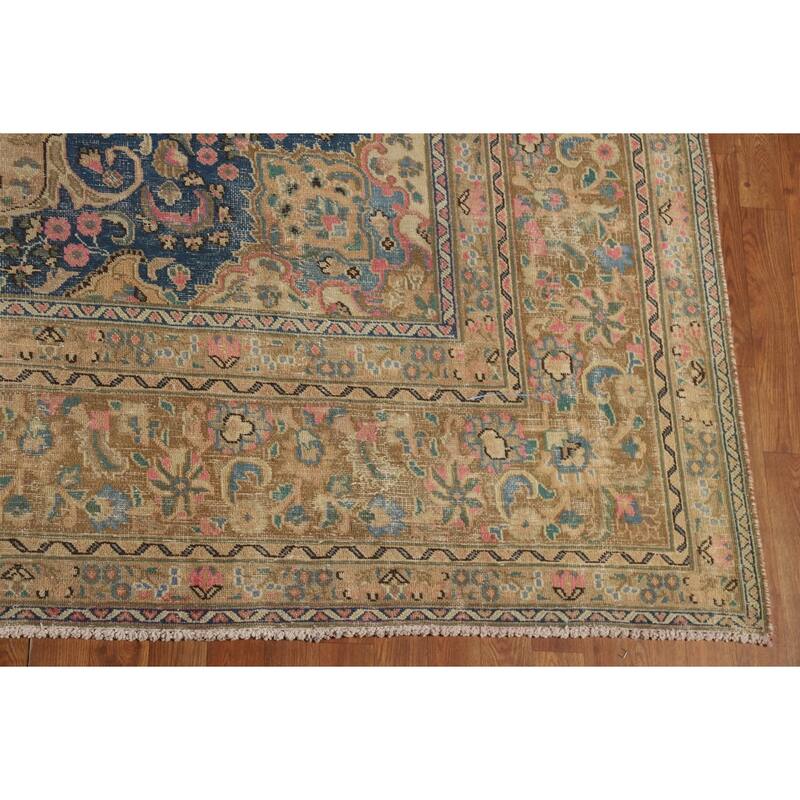 Mashad Persian Vintage Rug Hand-Knotted Traditional Wool Carpet - 9'7" x 12'10"