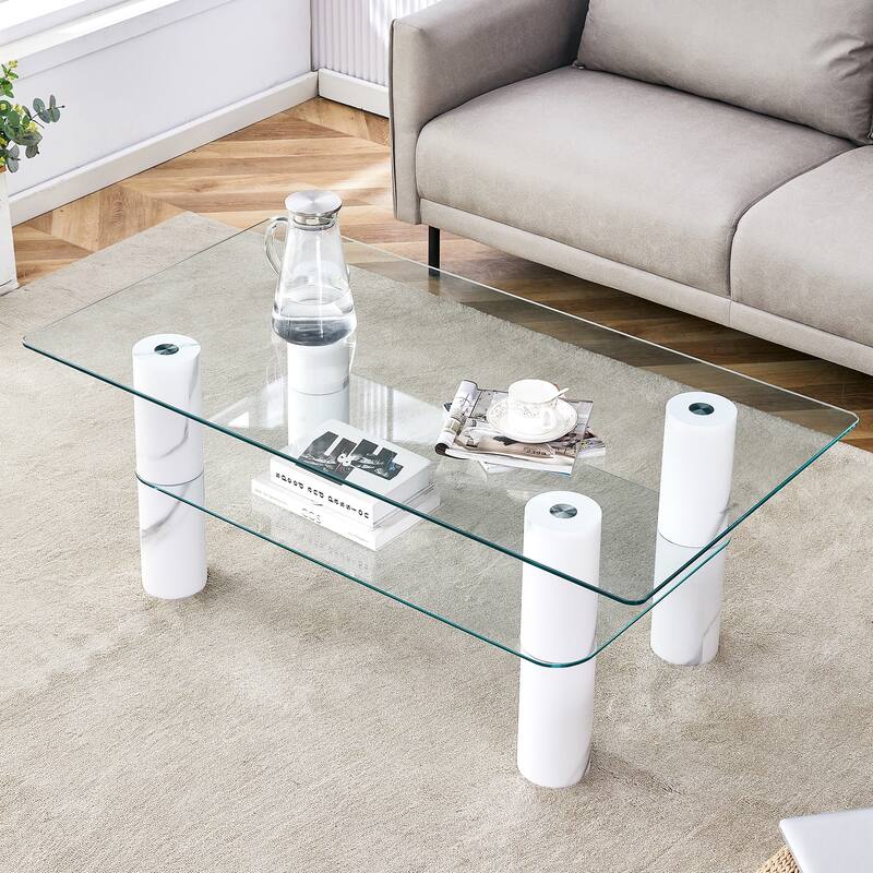 Modern minimalist double-layer transparent tempered glass coffee table
