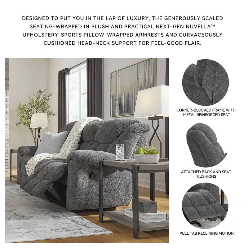 Signature Design by Ashley Foreside Gray Reclining Sofa - 87" W x 43" D x 44" H