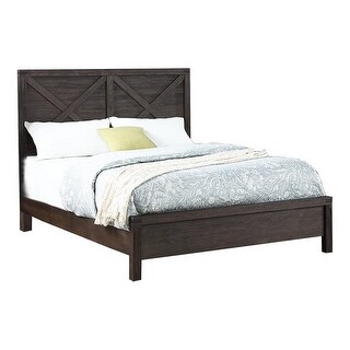 Yale Platform Queen Size Bed, Crossed Accent Panel, Dark Walnut Brown ...