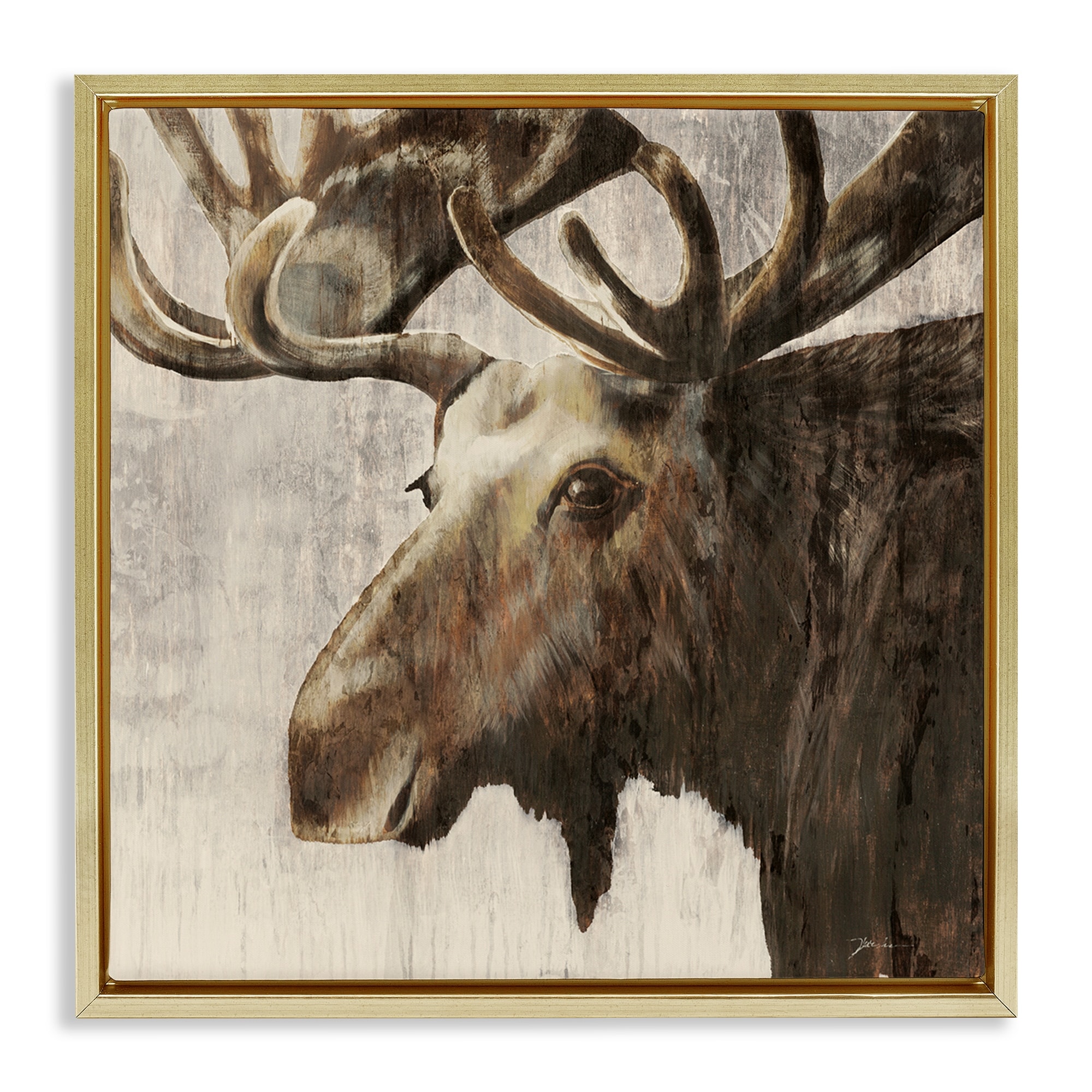 Stupell Forest Moose Distressed Framed Floater Canvas Wall Art Design By Liz Jardine