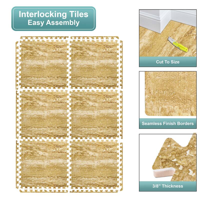 Sorbus 120 Sq. Ft. Wood Grain Floor Tiles Foam Mat EVA Interlocking Mats Tile 3/8-Inch Thick Flooring Wood Puzzle Exercise Mats