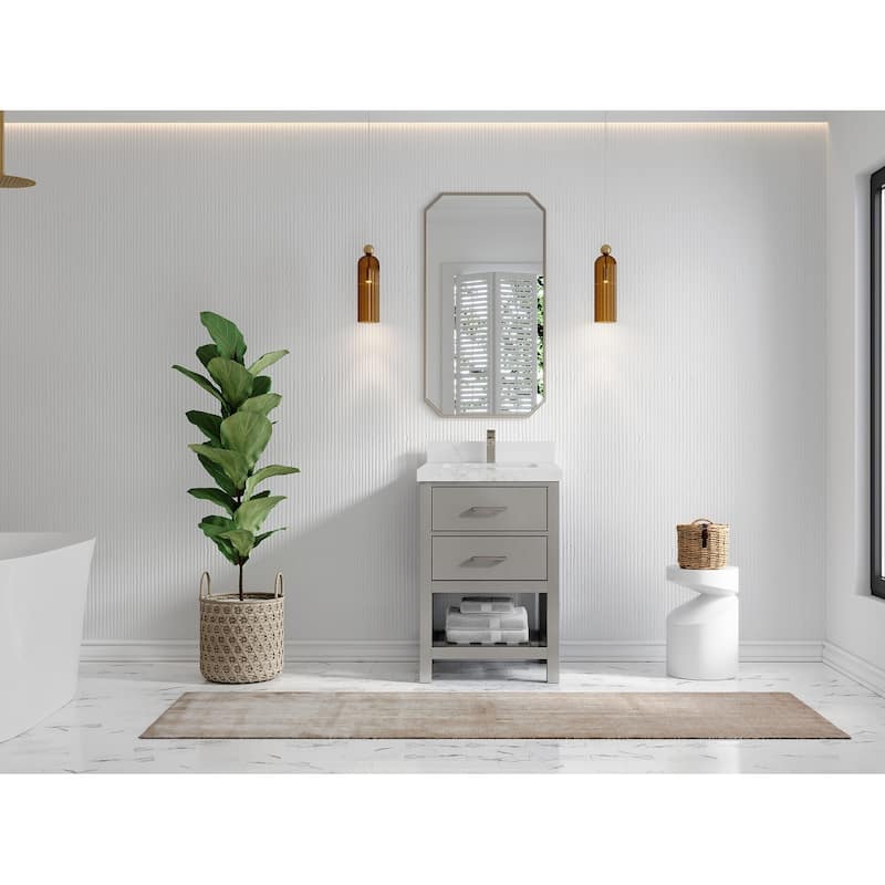 Willow Collections 24 x 22 Parker Single Bowl Sink Bathroom Vanity in Elephant Skin Grey with Countertop