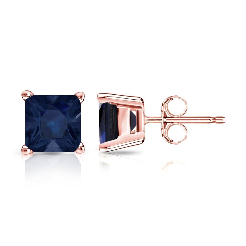 Auriya 14k Gold Princess-cut Sapphire Stud Earrings 1 1/2ct TGW - Rose