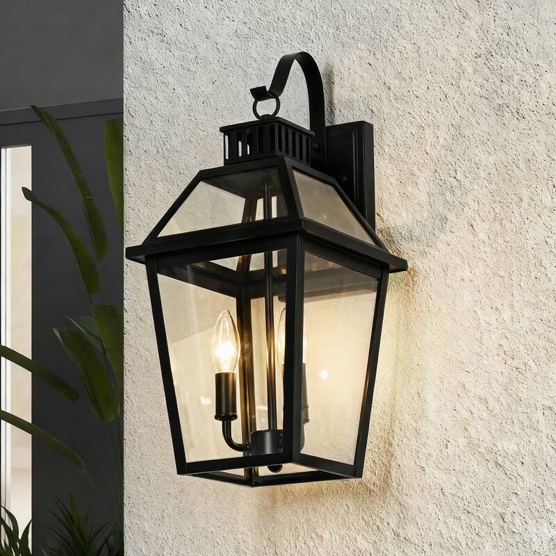 20 in. 3-Light Matte Black Outdoor Wall Lantern Sconce with Clear Glass - E12, 40W, Wet Rated, Farmhouse Style - Matte Black