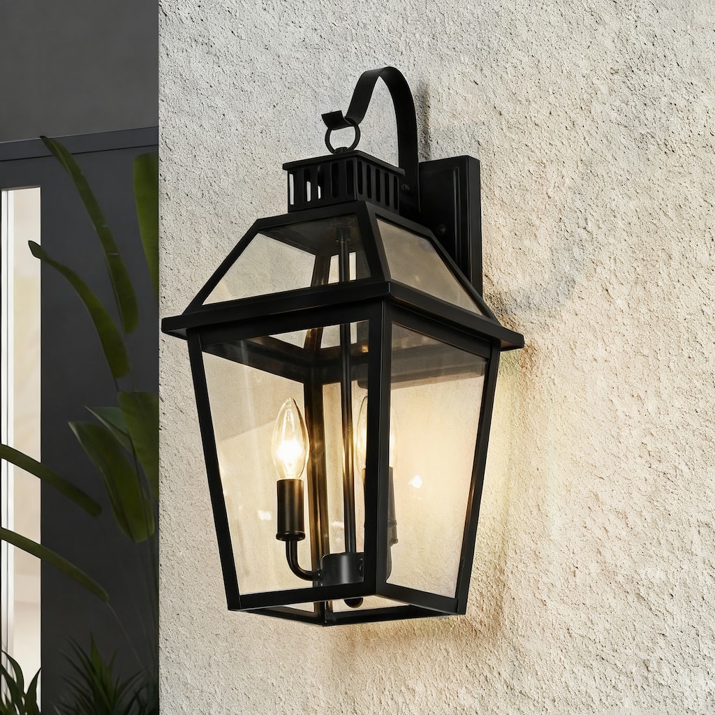 20 in. 3-Light Matte Black Outdoor Wall Lantern Sconce with Clear Glass - E12, 40W, Wet Rated, Farmhouse Style
