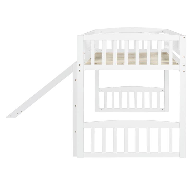 White Solid Wood Twin Loft Bed with Slide, Ladder and Guardrails for Kids Bedroom