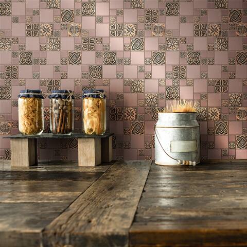 Merola Tile Meta Versailles Copper 11.75" x 11.75" Stainless Steel Metal Over Ceramic Mosaic Tile