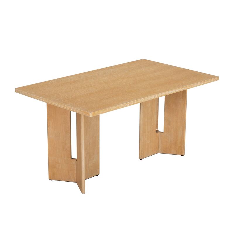 60" Farmhouse Dining Table with Cutout Legs, Rectangular Wood Table for Dining Room & Kitchen