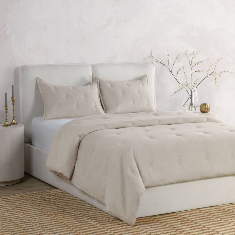 Villa by Classic Home Talia 3-Piece Linen Blend Fabric Comforter Set - King - Natural