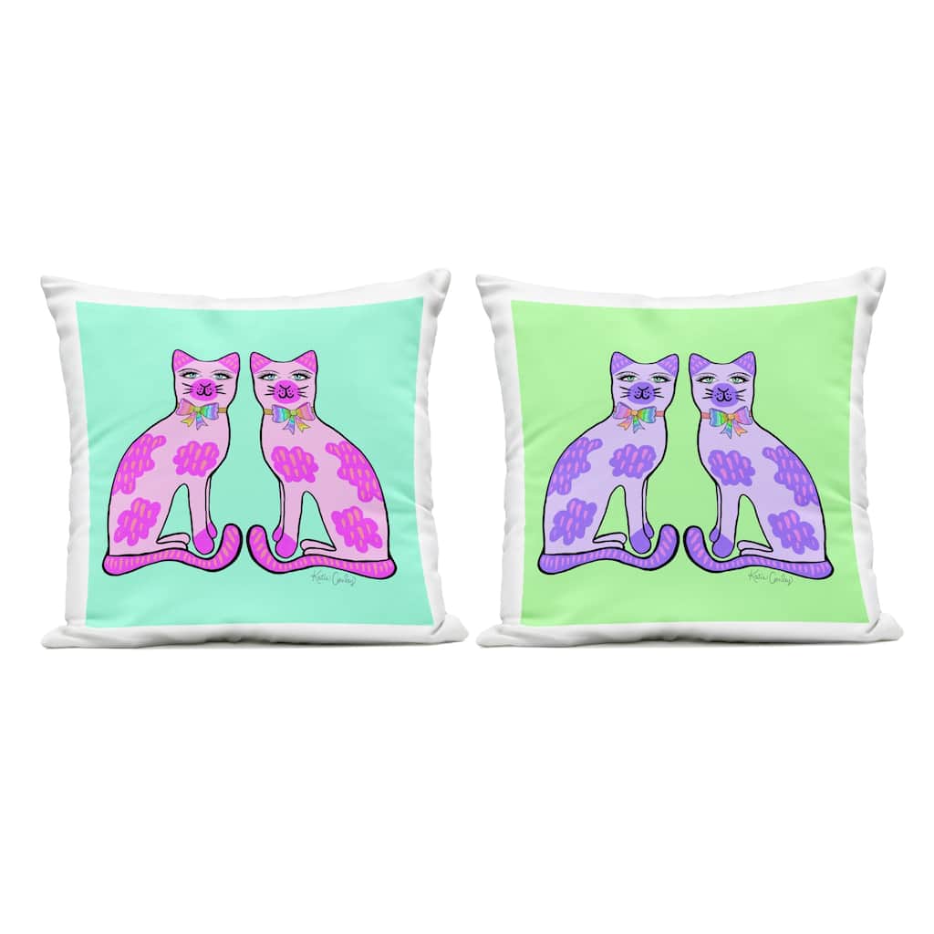 Stupell Funky Whimsy Cat Pairs Printed Outdoor Throw Pillow Design by Katie Conley (Set of 2)