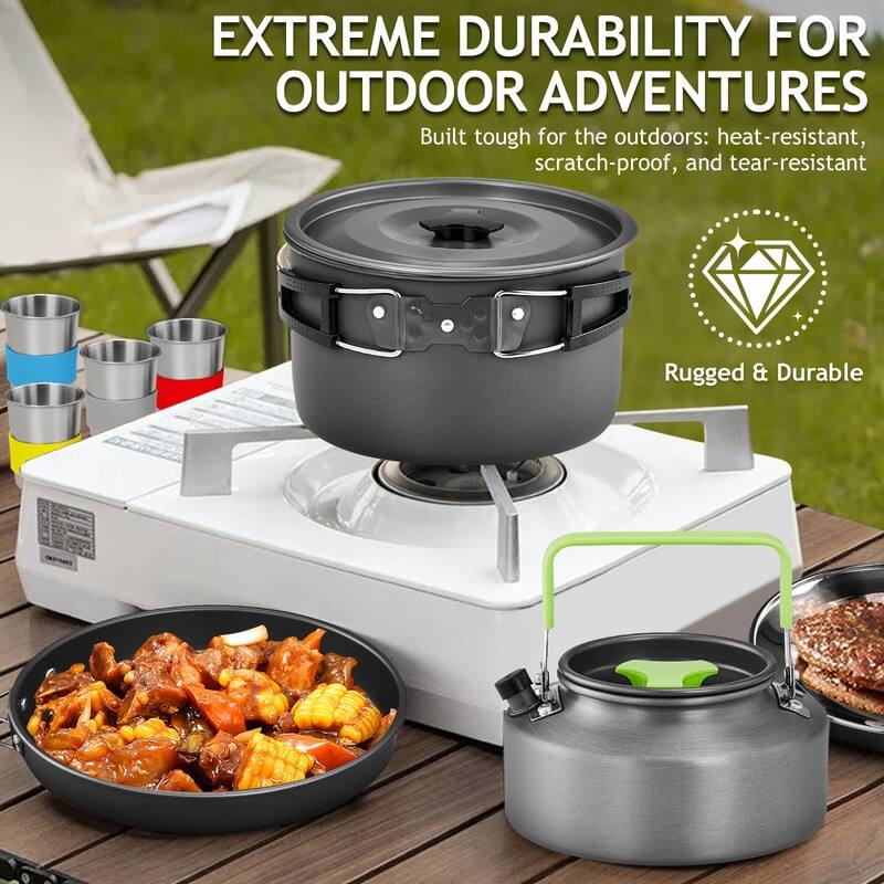 27 Pcs Aluminum Camping Cookware Set For 4-Person - 27 pcs